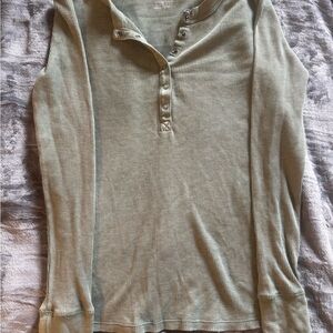 Aerie Green Henley Long Sleeve Top